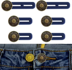Button Extenders for Jeans, 6pcs Pants Extender Button for Women Men, Jean Button Extender, Waist Extenders, No Sew Instant Waistband Extender Buttons Metal Silicone for Jeans Pants Collar