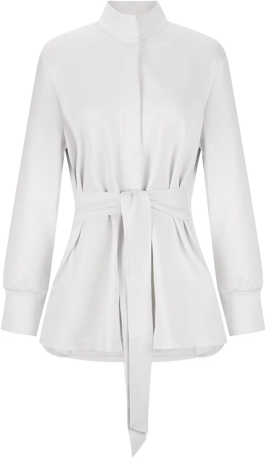 Casual Jackets for Women Long Sleeve Belted Cropped Jacket 2024 Fall Trendy Wrap Trench Coat Snap Button Outerwear
