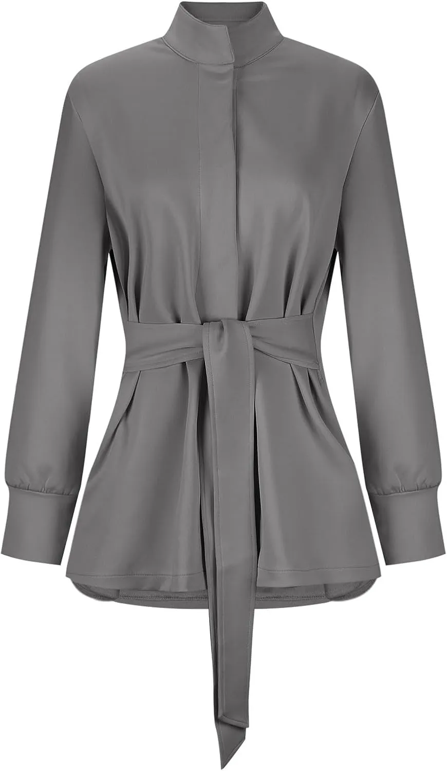 Casual Jackets for Women Long Sleeve Belted Cropped Jacket 2024 Fall Trendy Wrap Trench Coat Snap Button Outerwear