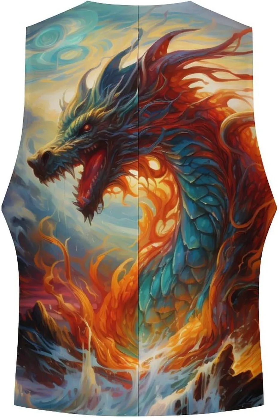 China Dragon Mens Suit Vest Slim Fit Button Up V Neck Business Waistcoat Sleeveless Dressy Top
