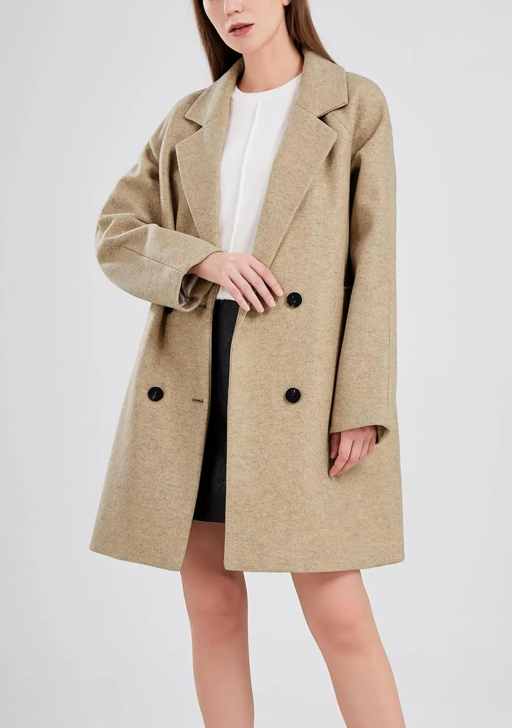 chouyatou Women's Casual Notch Lapel Double Breasted Warm Pea Coat Overcoat