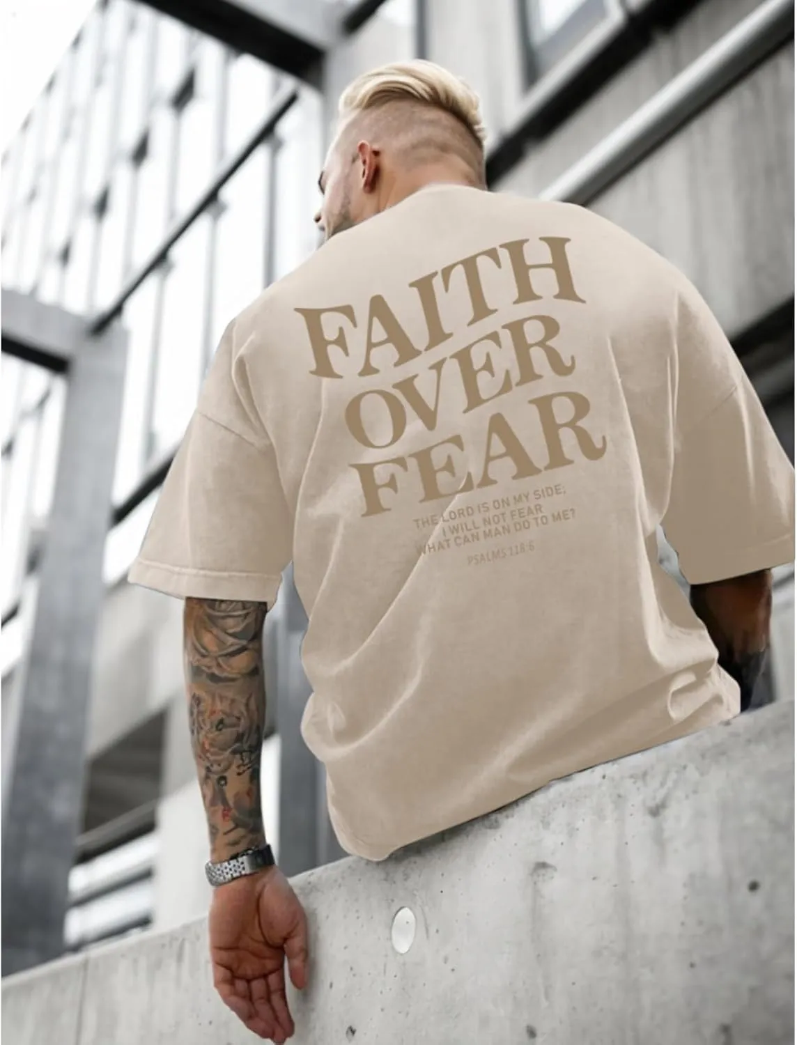 Christian Faith Over Fear Shirt for Men Jesus Religious Shirts Oversized Graphic Tees Acid Wash God T-Shirt