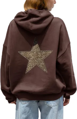 Cioatin Women Oversized Leopard Star Graphic Hoodies Men Cute Y2K Aesthetic Fleece Long Sleeve Pullover Sweatshirt Girls