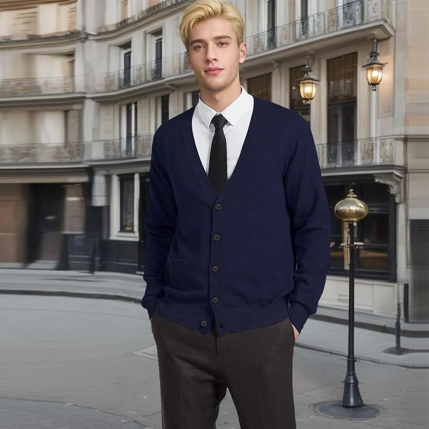 Ciormis Men's Cardigan Sweaters with Buttons - Casual V Neck Long Sleeve Knitted Knitted Sweater with Pockets