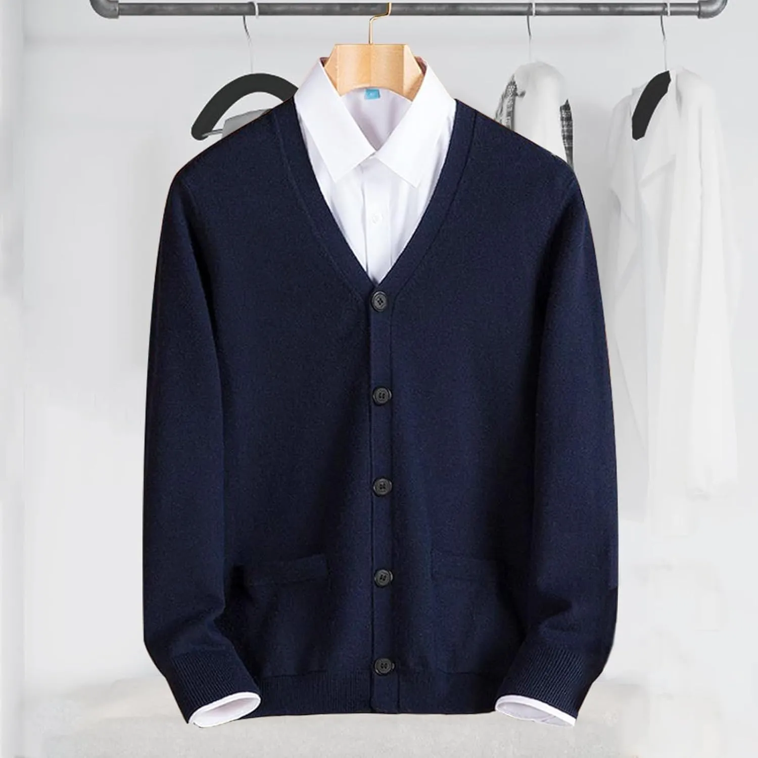 Ciormis Men's Cardigan Sweaters with Buttons - Casual V Neck Long Sleeve Knitted Knitted Sweater with Pockets