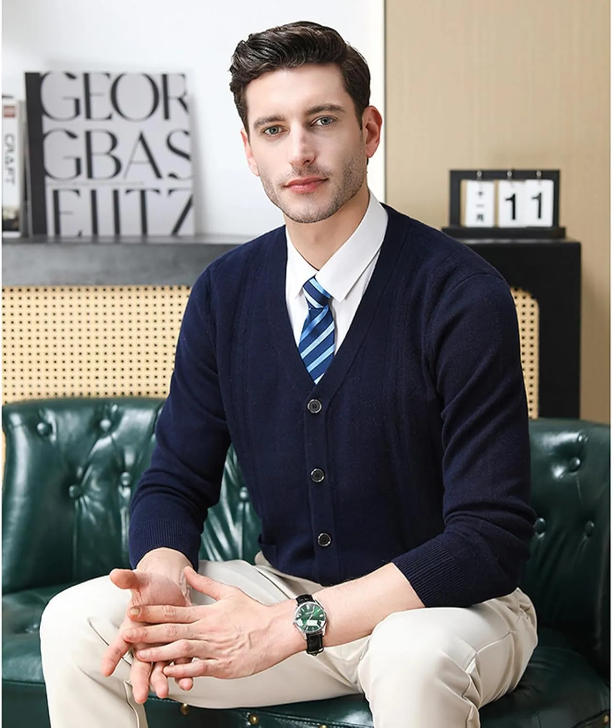 Ciormis Men's Cardigan Sweaters with Buttons - Casual V Neck Long Sleeve Knitted Knitted Sweater with Pockets
