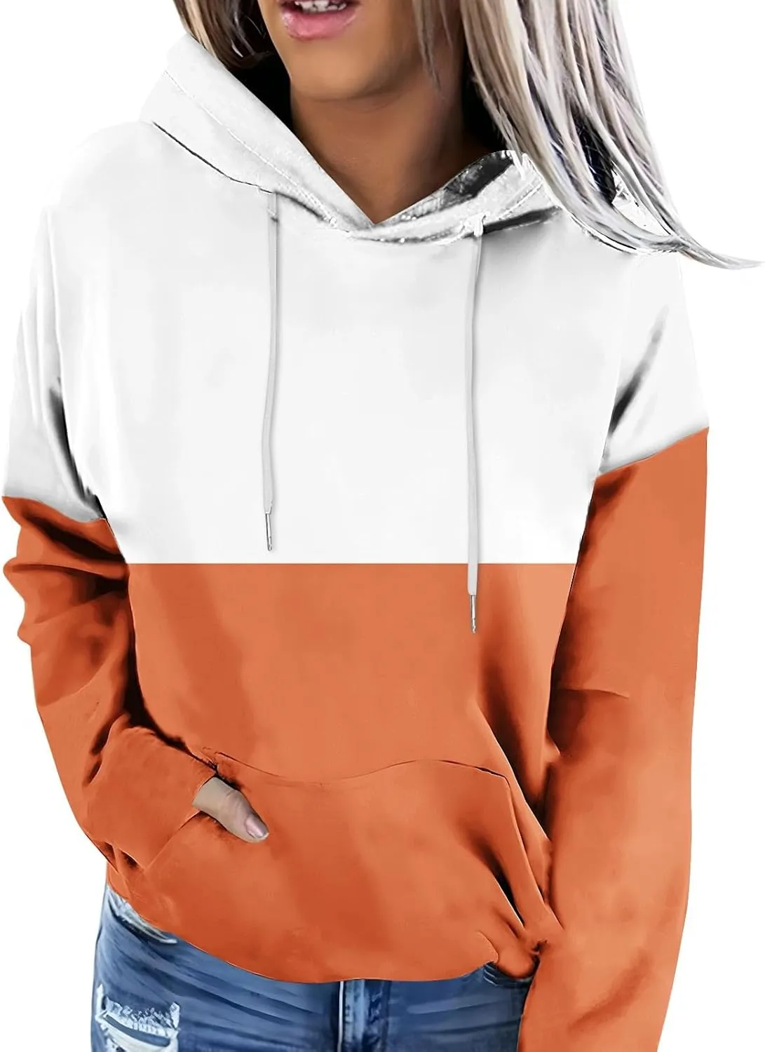 Color Block Hoodies For Women Trendy 2024 Teen Girls Fall Outfits Casual Long Sleeve Hooded Pullover Sweatshirts