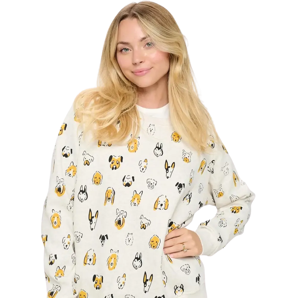 Colorful Dog Head Print Sweatshirt