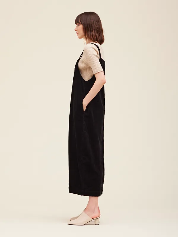 Corduroy Coverall Skirt: Black