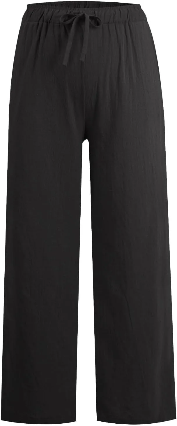 Cotton Linen Pants Women 2025 Summer Casual Loose Wide Leg Pants Drawstring High Waisted Palzzo Pants Beach Trousers