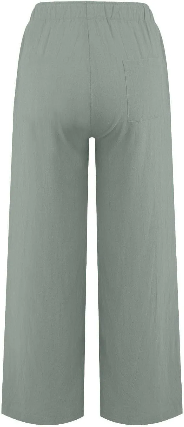 Cotton Linen Pants Women 2025 Summer Casual Loose Wide Leg Pants Drawstring High Waisted Palzzo Pants Beach Trousers