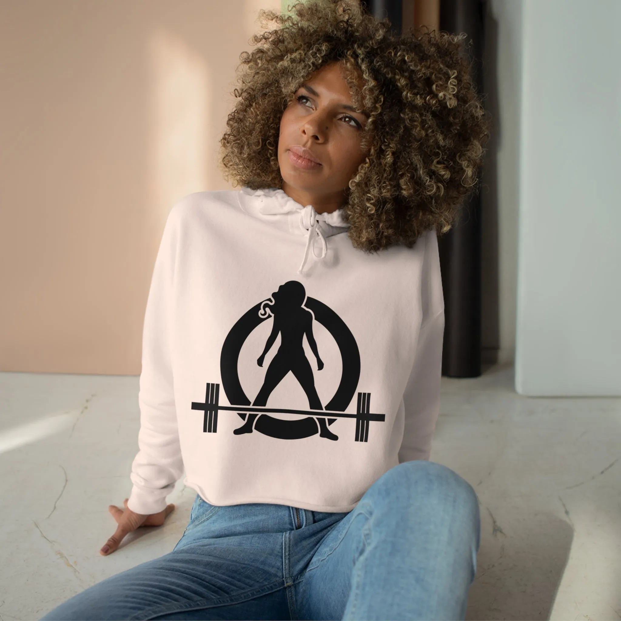 Crop Hoodie - Pale Pink - Classic Black Logo