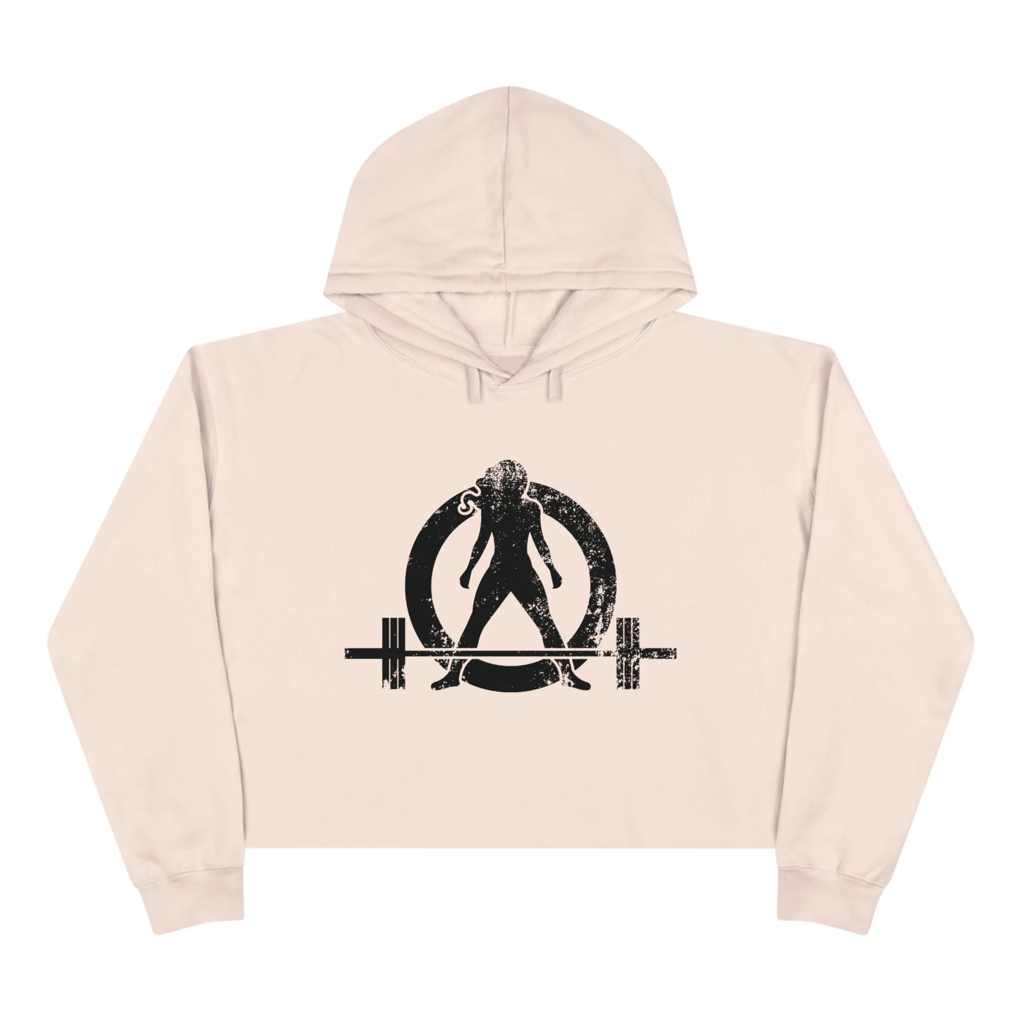 Crop Hoodie - Pale Pink - Classic Distressed Logo