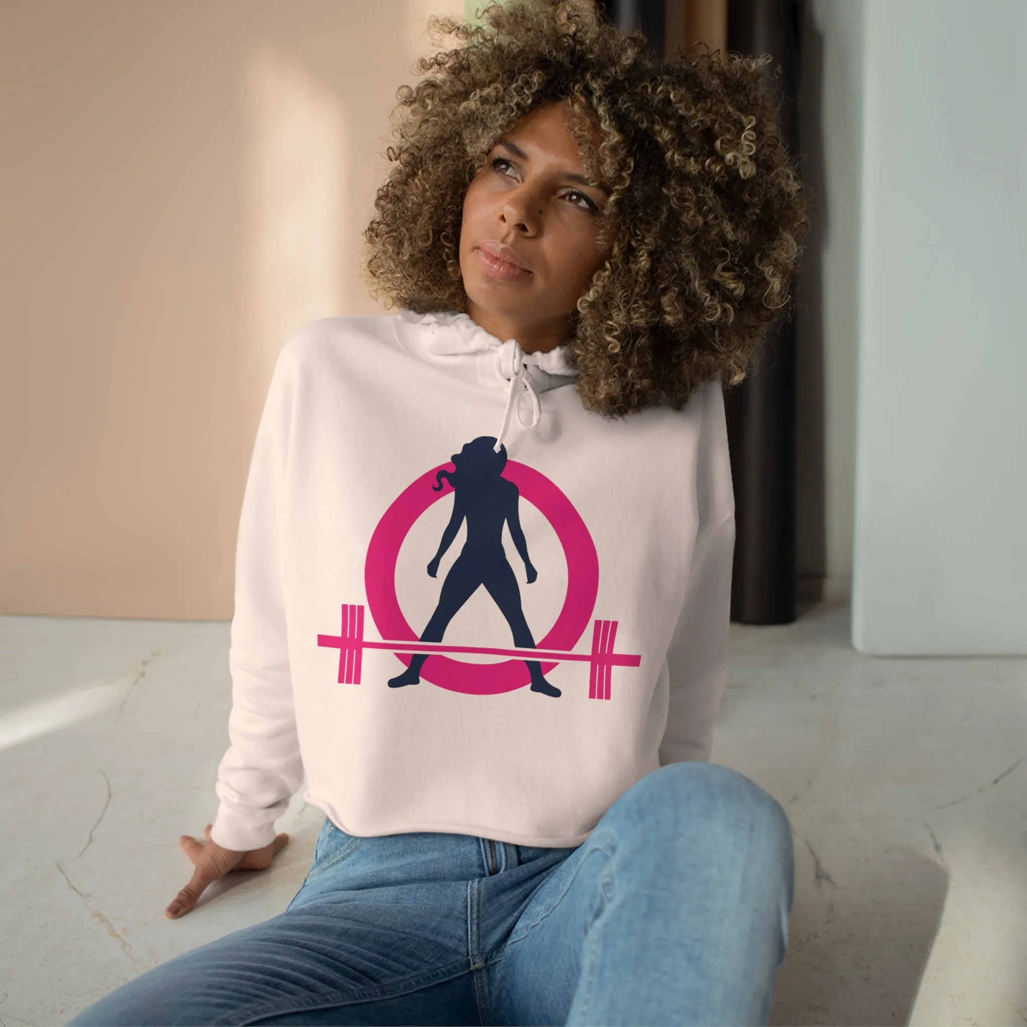 Crop Hoodie - White - Classic Logo - Plain Back