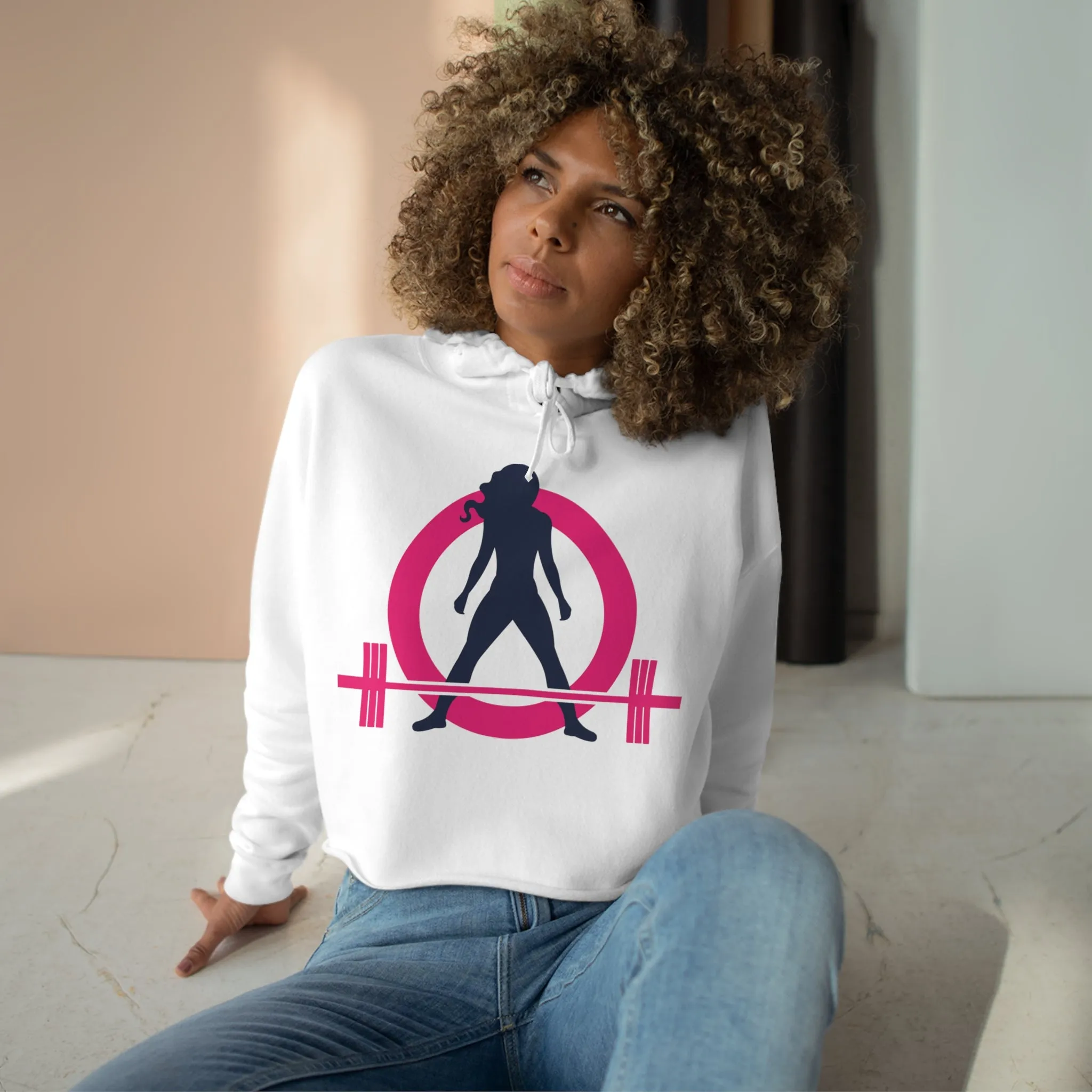 Crop Hoodie - White - Classic Logo - Plain Back