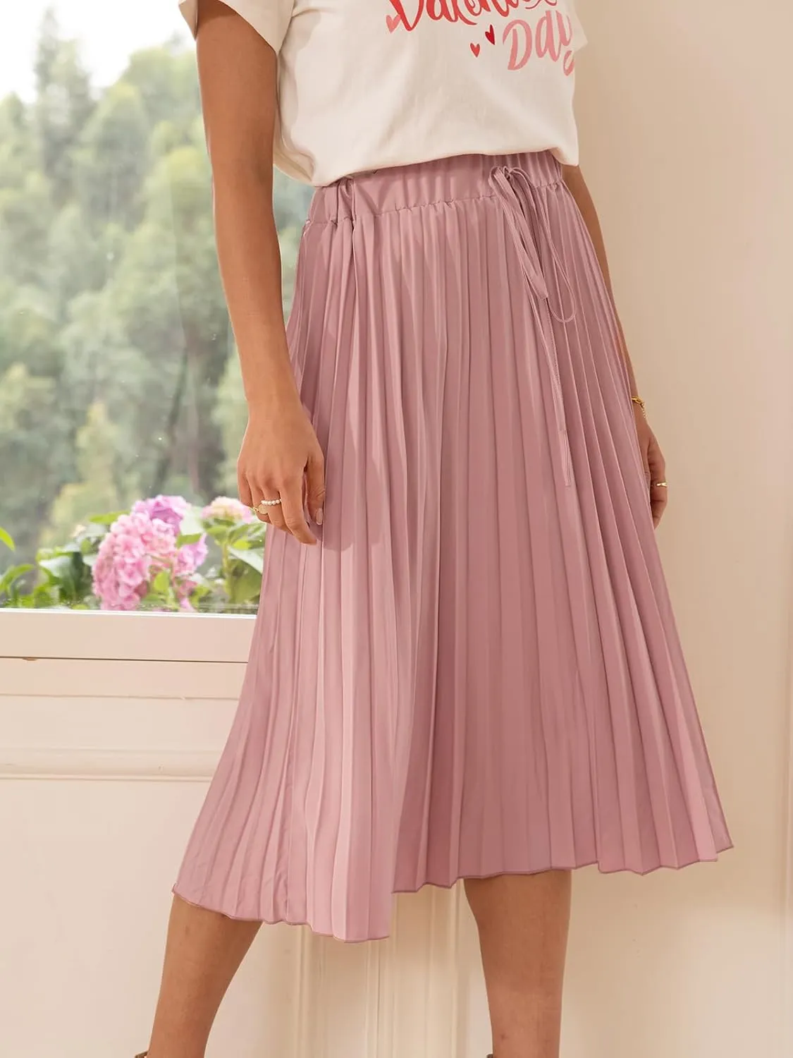 CUPSHE Women Skirts Pleated Lace Up Midi Skirt High Waist Casual Summer Dressy