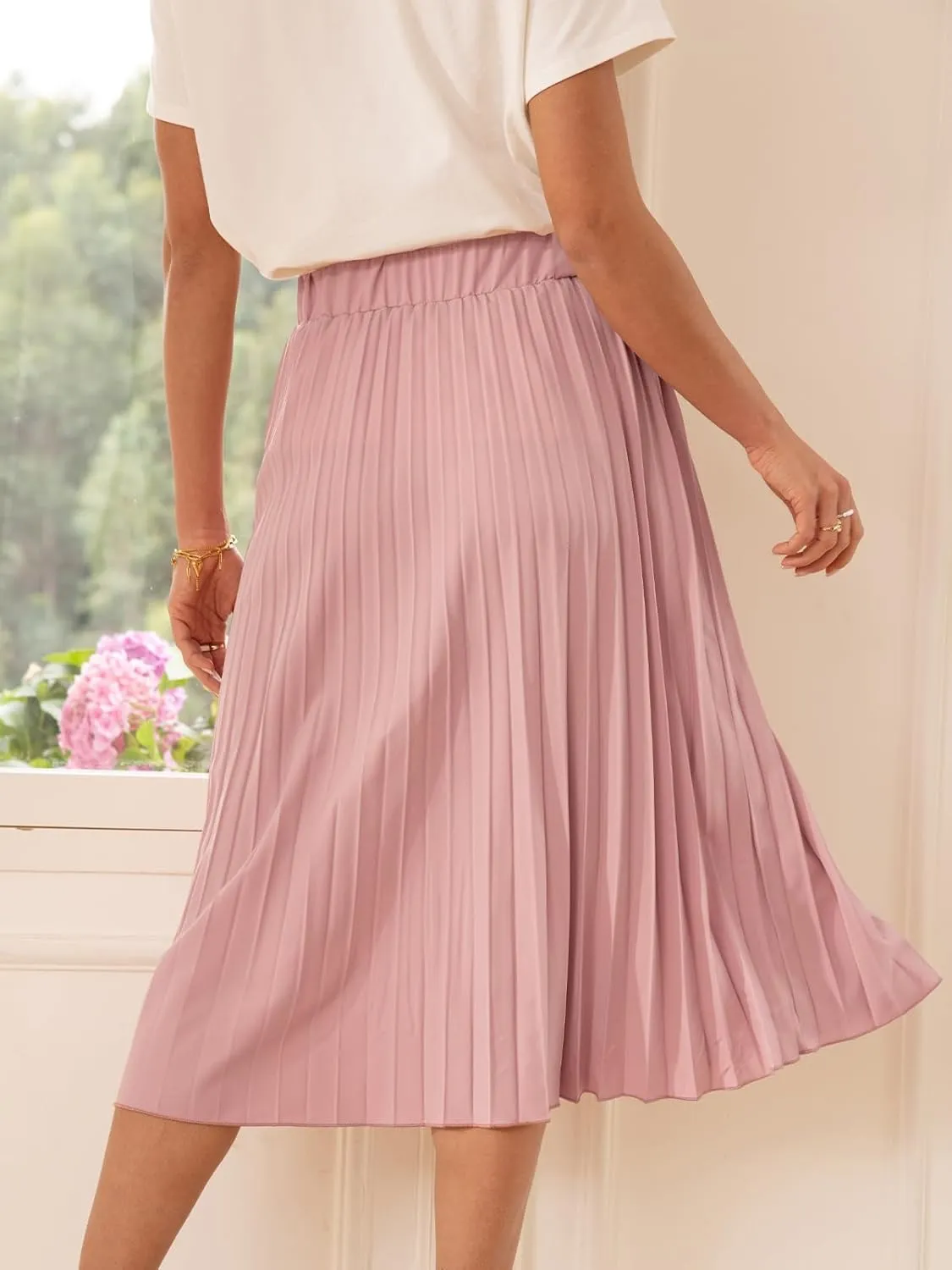 CUPSHE Women Skirts Pleated Lace Up Midi Skirt High Waist Casual Summer Dressy