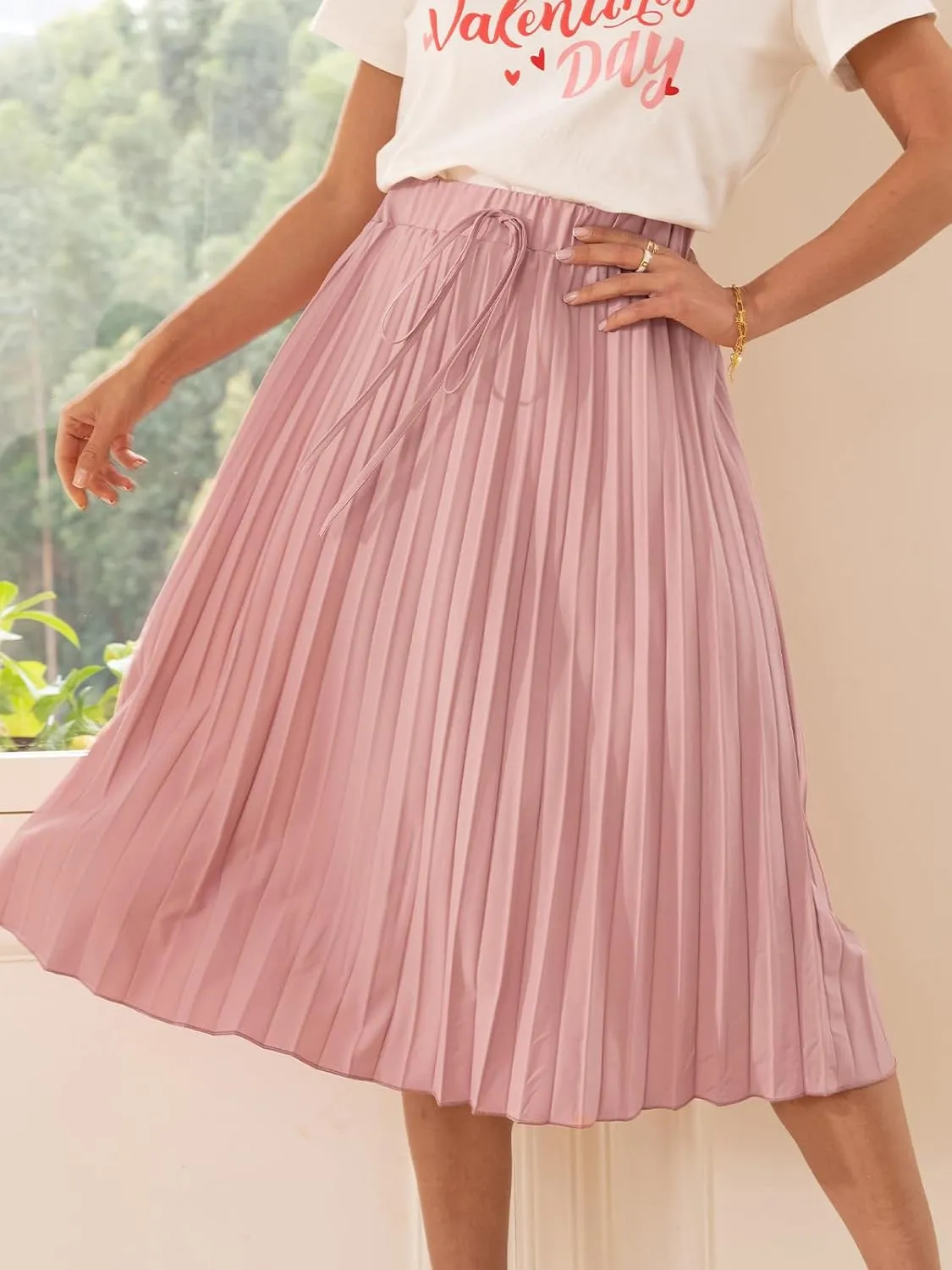 CUPSHE Women Skirts Pleated Lace Up Midi Skirt High Waist Casual Summer Dressy