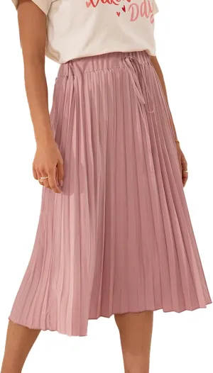 CUPSHE Women Skirts Pleated Lace Up Midi Skirt High Waist Casual Summer Dressy