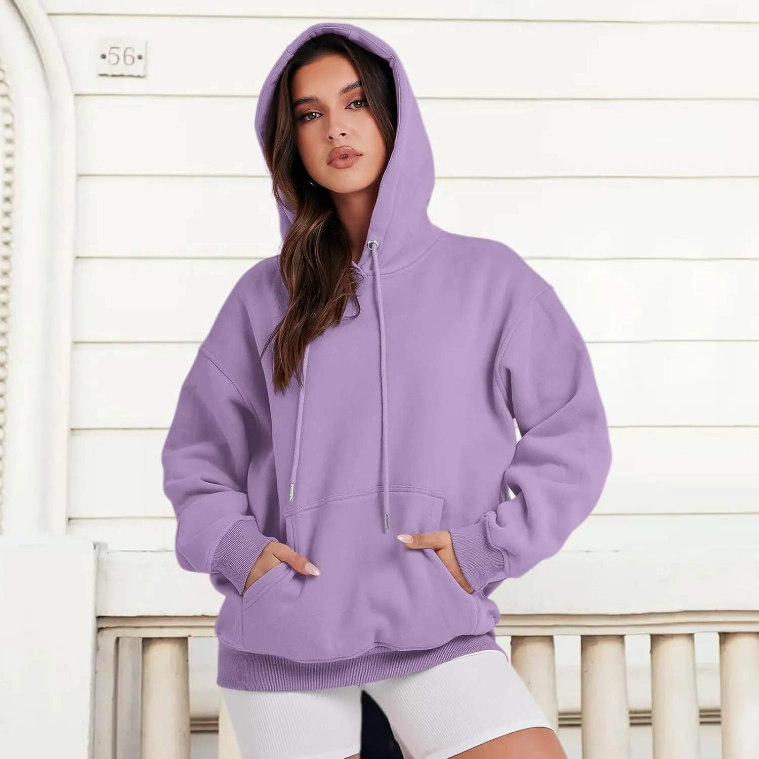 Cute Plain Hoodies for Women Teen Girls Aesthetic Fleece Solid Sweatshirt Pullover Long Sleeve Basic Tops