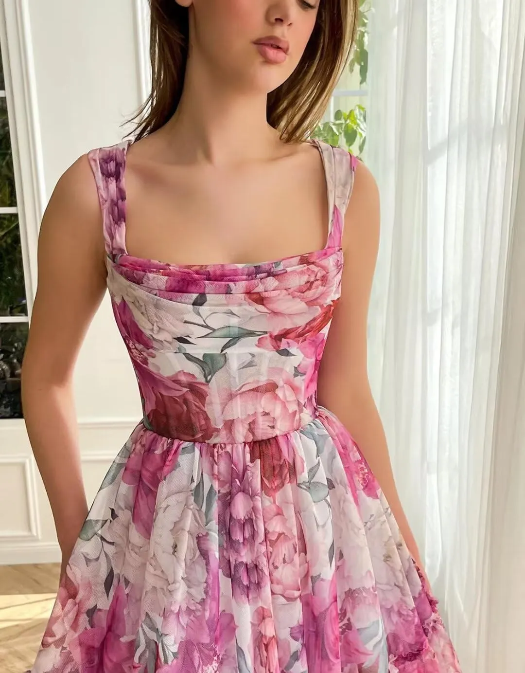 Cute Tulle Floral Print Prom Dress Long Senior Evening Gown for Girls WD109