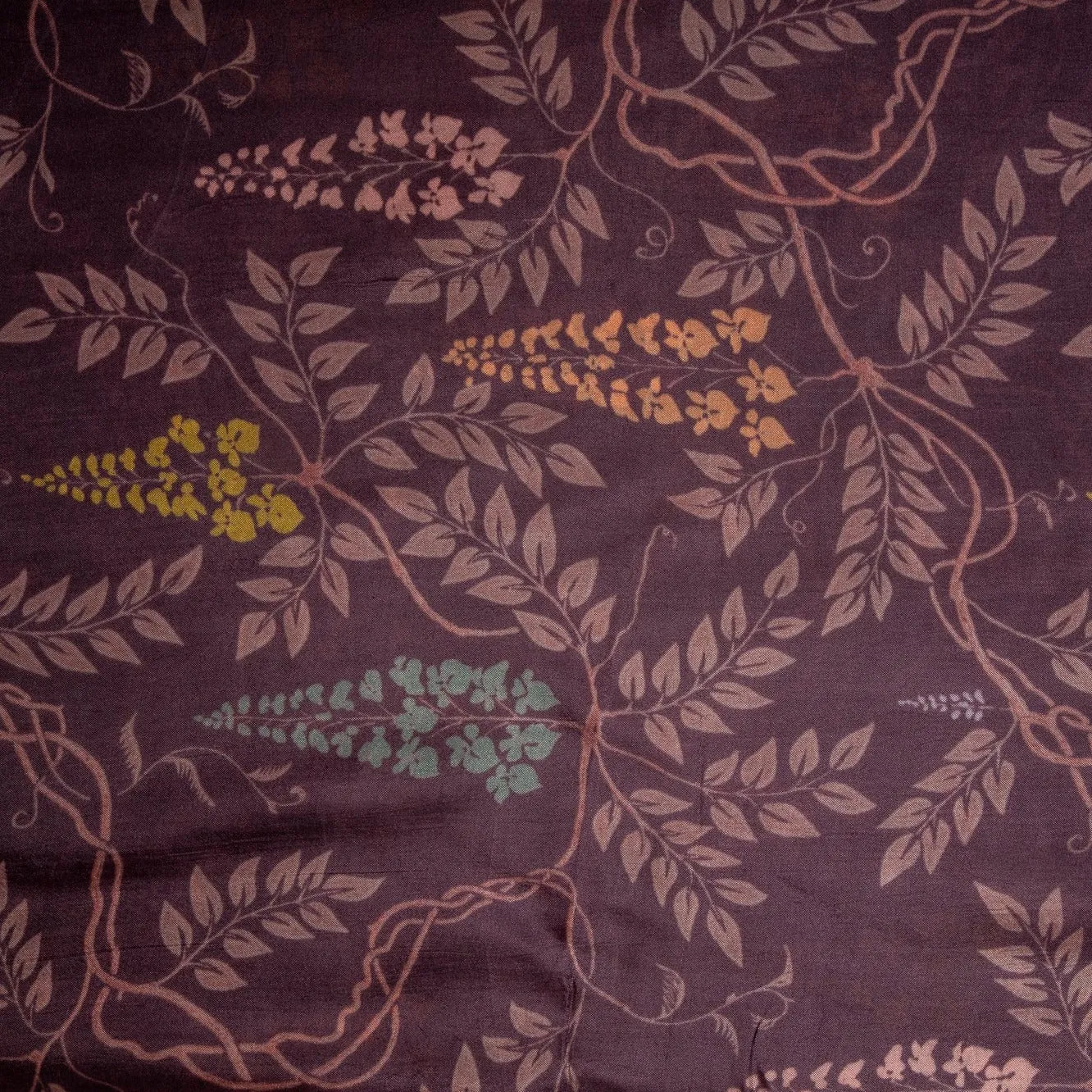 Dark Purple Floral Print Satin Bemberg Fabric