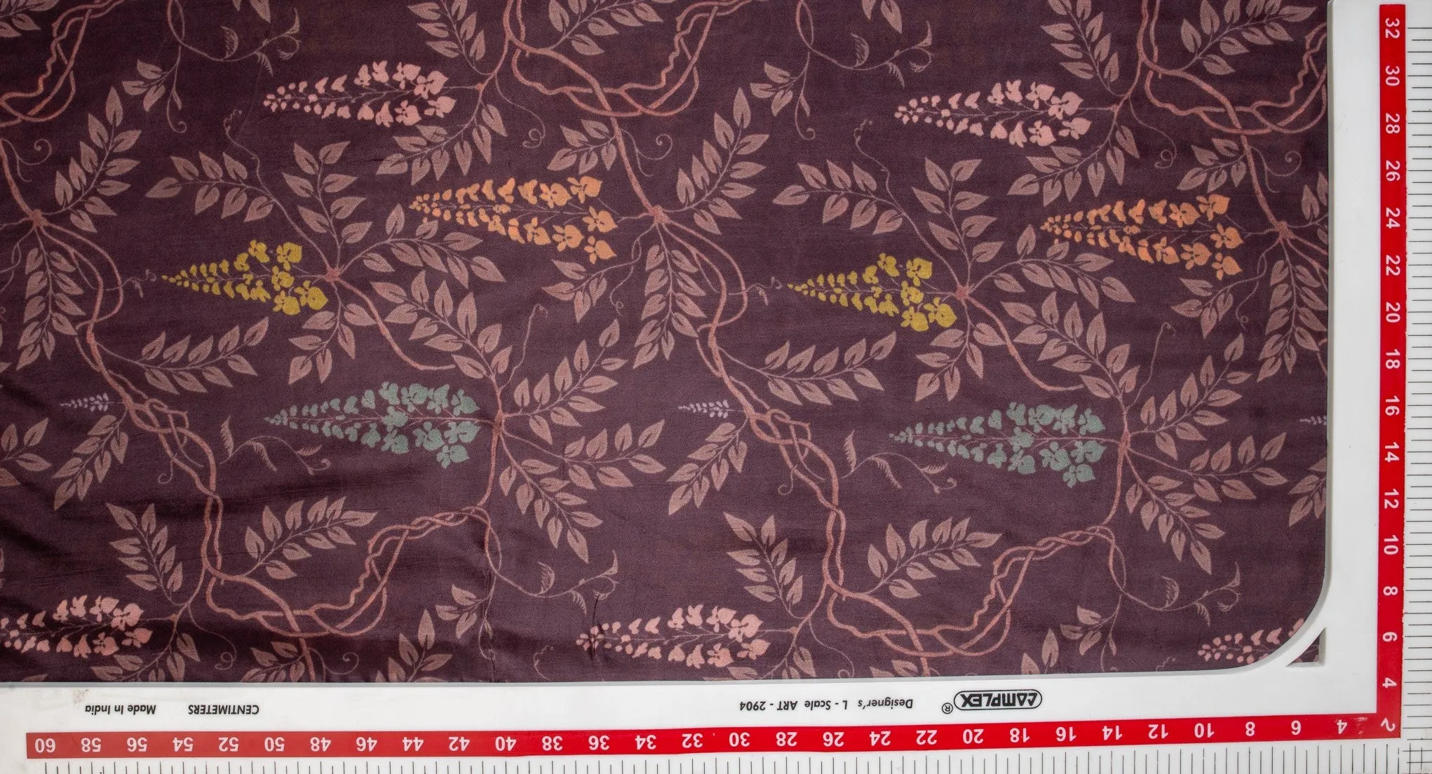 Dark Purple Floral Print Satin Bemberg Fabric