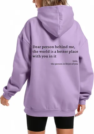 Dear Person Behind Me You Are Enough Hoodie for Women Teen Girls Oversized Aesthetic Graphic Sweatshirt Pullover Top