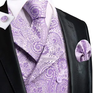 Delicate Lavender Paisley Jacquard Vest Set