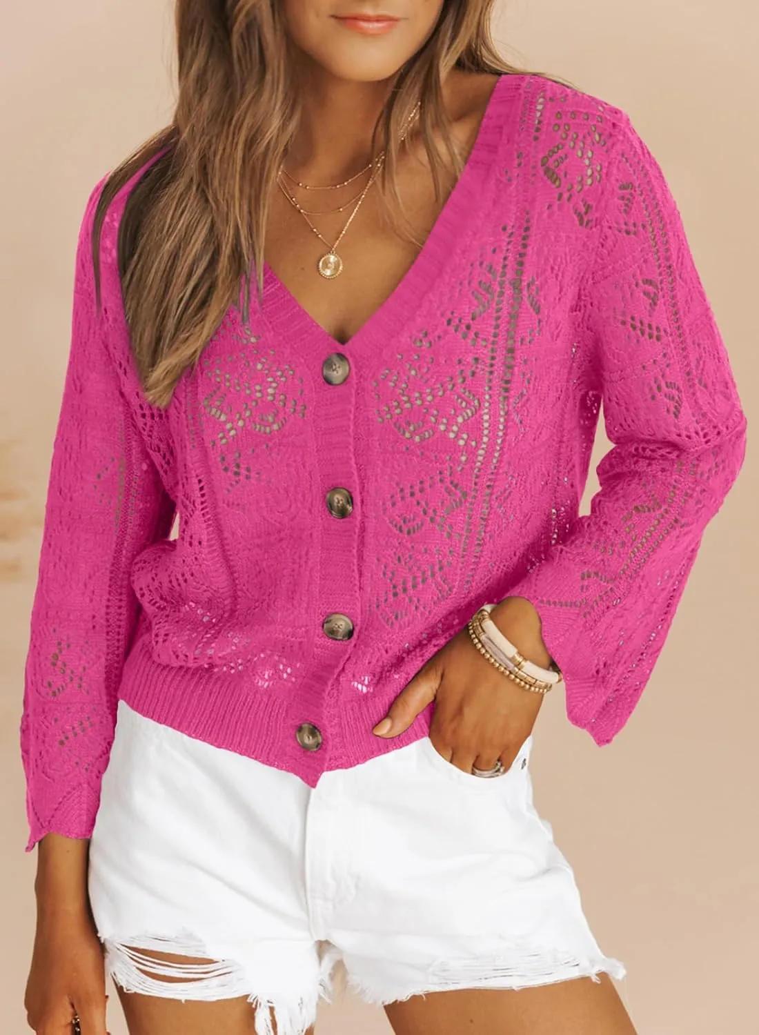 Dokotoo Cardigan Sweaters for Women Long Sleeve Shirts Lightweight Cardigan Button Down Crochet Tops Spring Outfits 2025