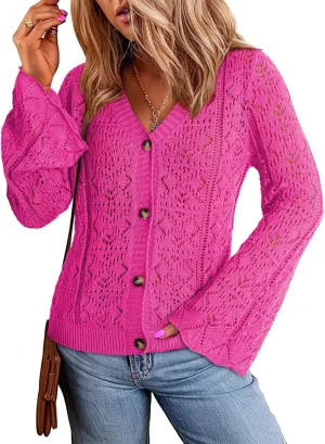 Dokotoo Cardigan Sweaters for Women Long Sleeve Shirts Lightweight Cardigan Button Down Crochet Tops Spring Outfits 2025