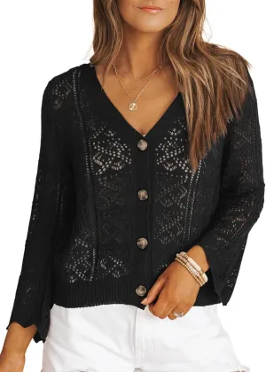 Dokotoo Cardigan Sweaters for Women Long Sleeve Shirts Lightweight Cardigan Button Down Crochet Tops Spring Outfits 2025