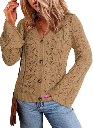 Dokotoo Cardigan Sweaters for Women Long Sleeve Shirts Lightweight Cardigan Button Down Crochet Tops Spring Outfits 2025
