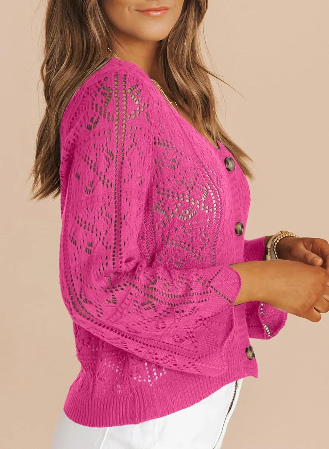 Dokotoo Cardigan Sweaters for Women Long Sleeve Shirts Lightweight Cardigan Button Down Crochet Tops Spring Outfits 2025