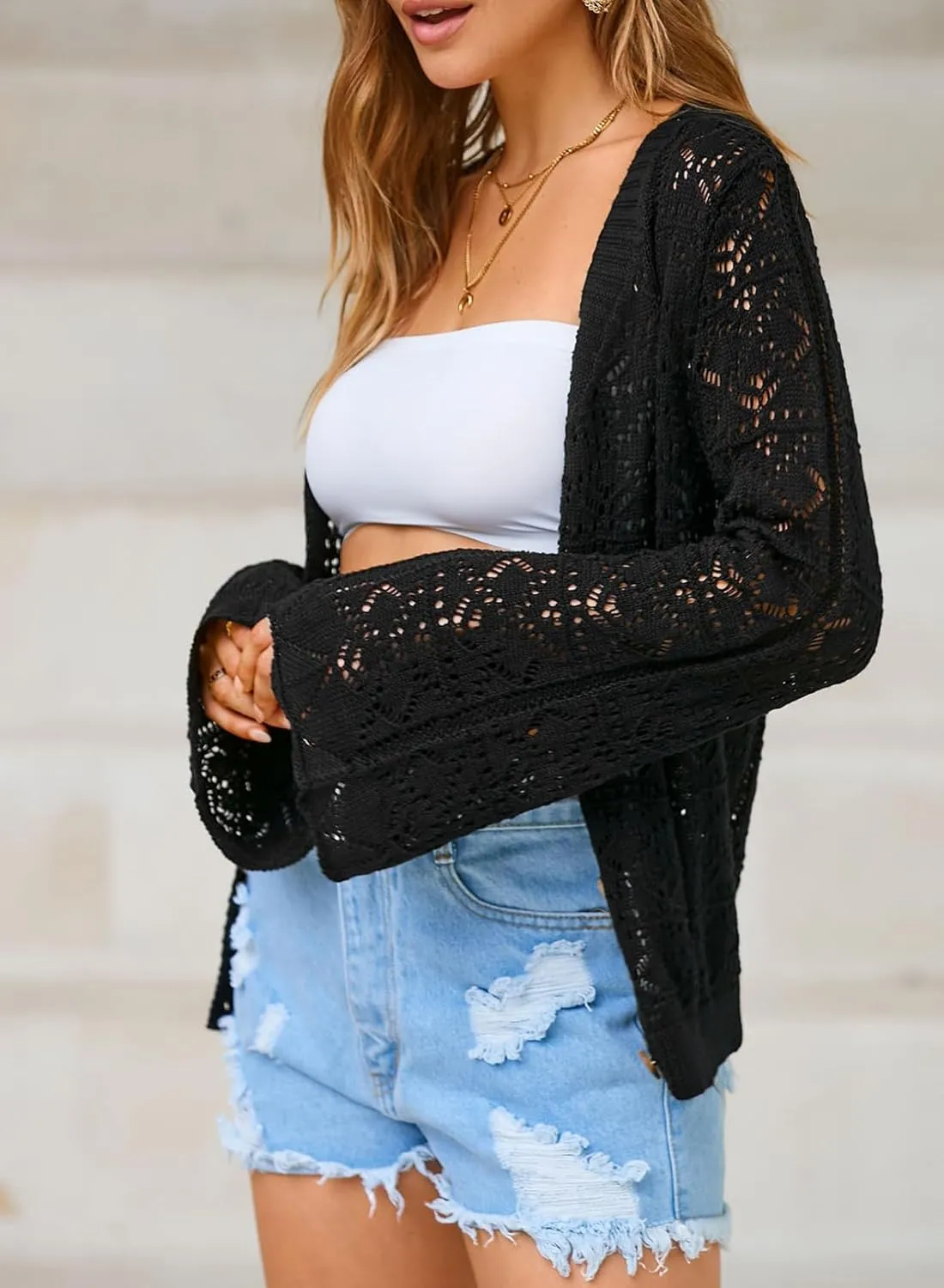 Dokotoo Cardigan Sweaters for Women Long Sleeve Shirts Lightweight Cardigan Button Down Crochet Tops Spring Outfits 2025
