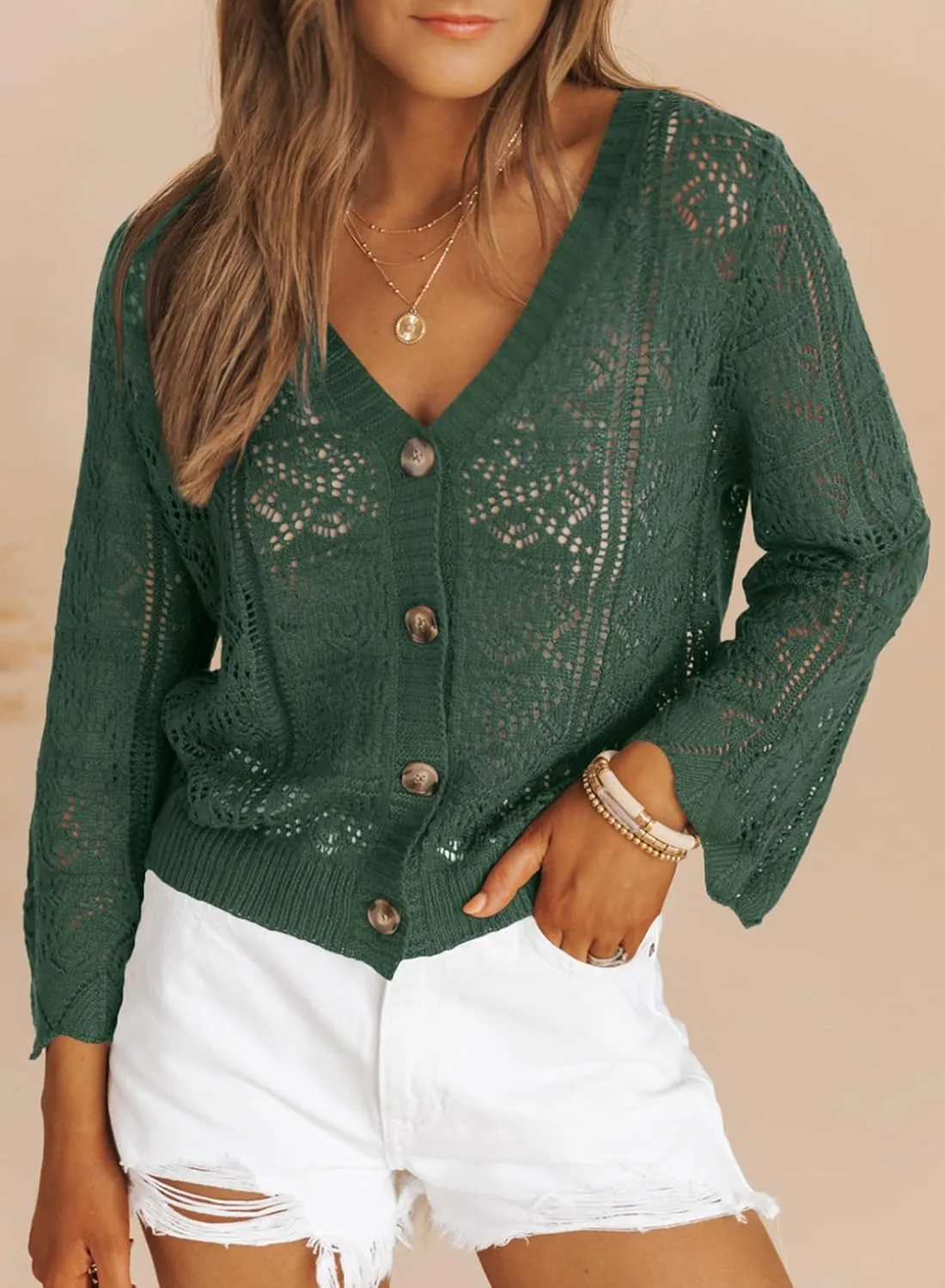 Dokotoo Cardigan Sweaters for Women Long Sleeve Shirts Lightweight Cardigan Button Down Crochet Tops Spring Outfits 2025