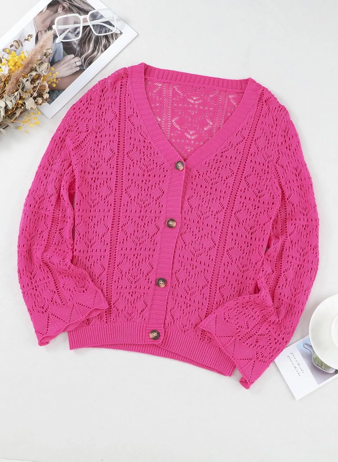 Dokotoo Cardigan Sweaters for Women Long Sleeve Shirts Lightweight Cardigan Button Down Crochet Tops Spring Outfits 2025