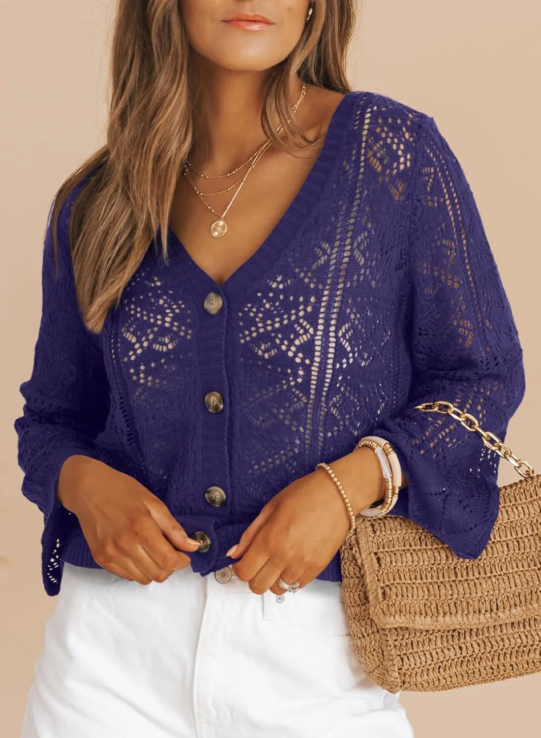 Dokotoo Cardigan Sweaters for Women Long Sleeve Shirts Lightweight Cardigan Button Down Crochet Tops Spring Outfits 2025