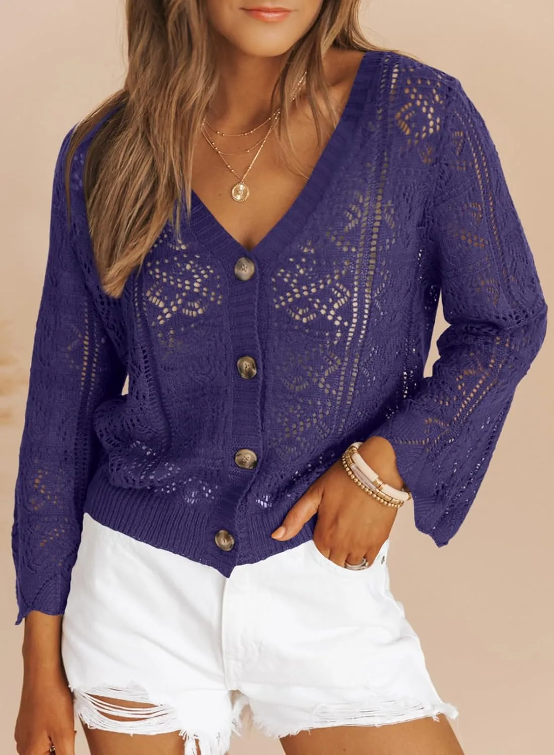 Dokotoo Cardigan Sweaters for Women Long Sleeve Shirts Lightweight Cardigan Button Down Crochet Tops Spring Outfits 2025