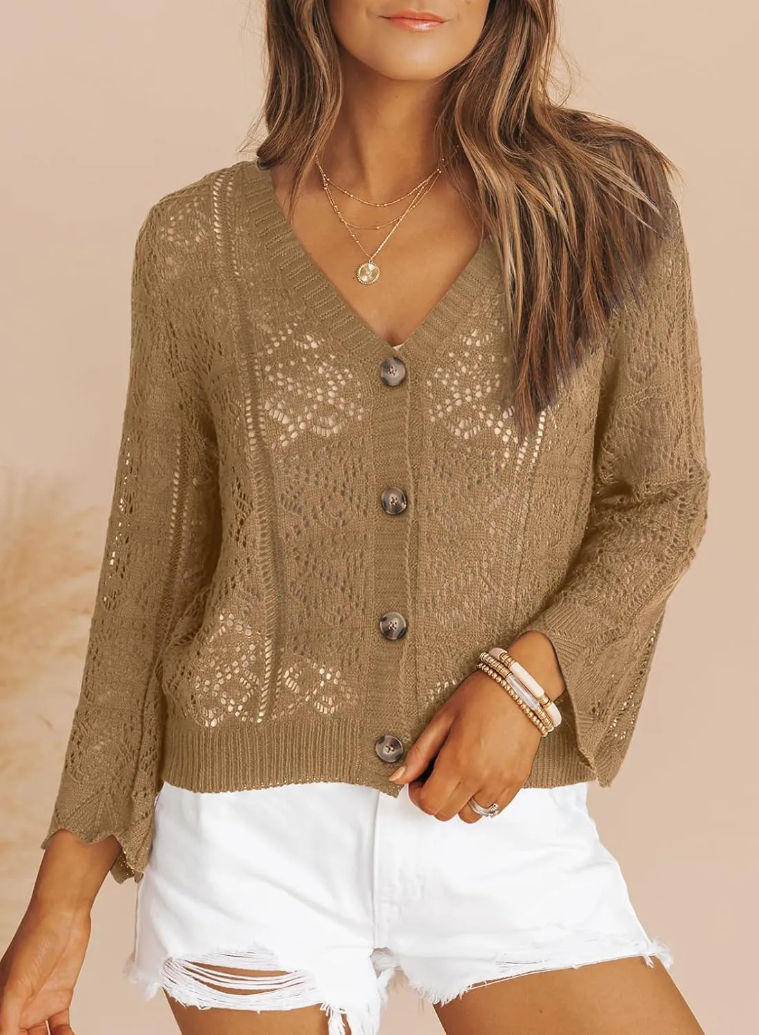 Dokotoo Cardigan Sweaters for Women Long Sleeve Shirts Lightweight Cardigan Button Down Crochet Tops Spring Outfits 2025