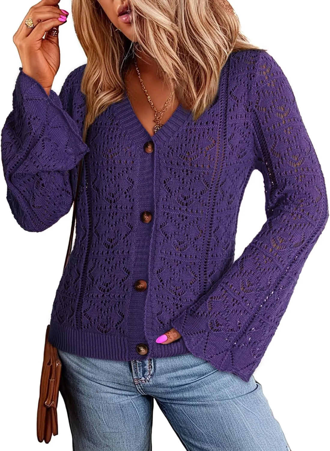 Dokotoo Cardigan Sweaters for Women Long Sleeve Shirts Lightweight Cardigan Button Down Crochet Tops Spring Outfits 2025