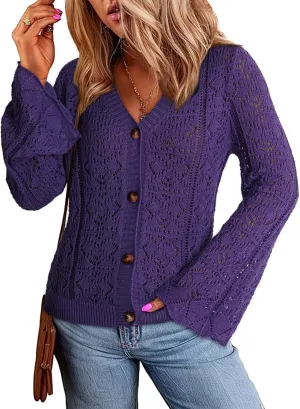 Dokotoo Cardigan Sweaters for Women Long Sleeve Shirts Lightweight Cardigan Button Down Crochet Tops Spring Outfits 2025