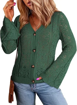Dokotoo Cardigan Sweaters for Women Long Sleeve Shirts Lightweight Cardigan Button Down Crochet Tops Spring Outfits 2025