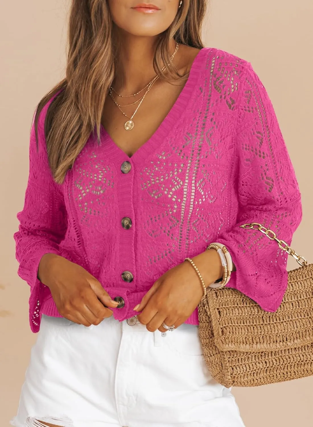 Dokotoo Cardigan Sweaters for Women Long Sleeve Shirts Lightweight Cardigan Button Down Crochet Tops Spring Outfits 2025