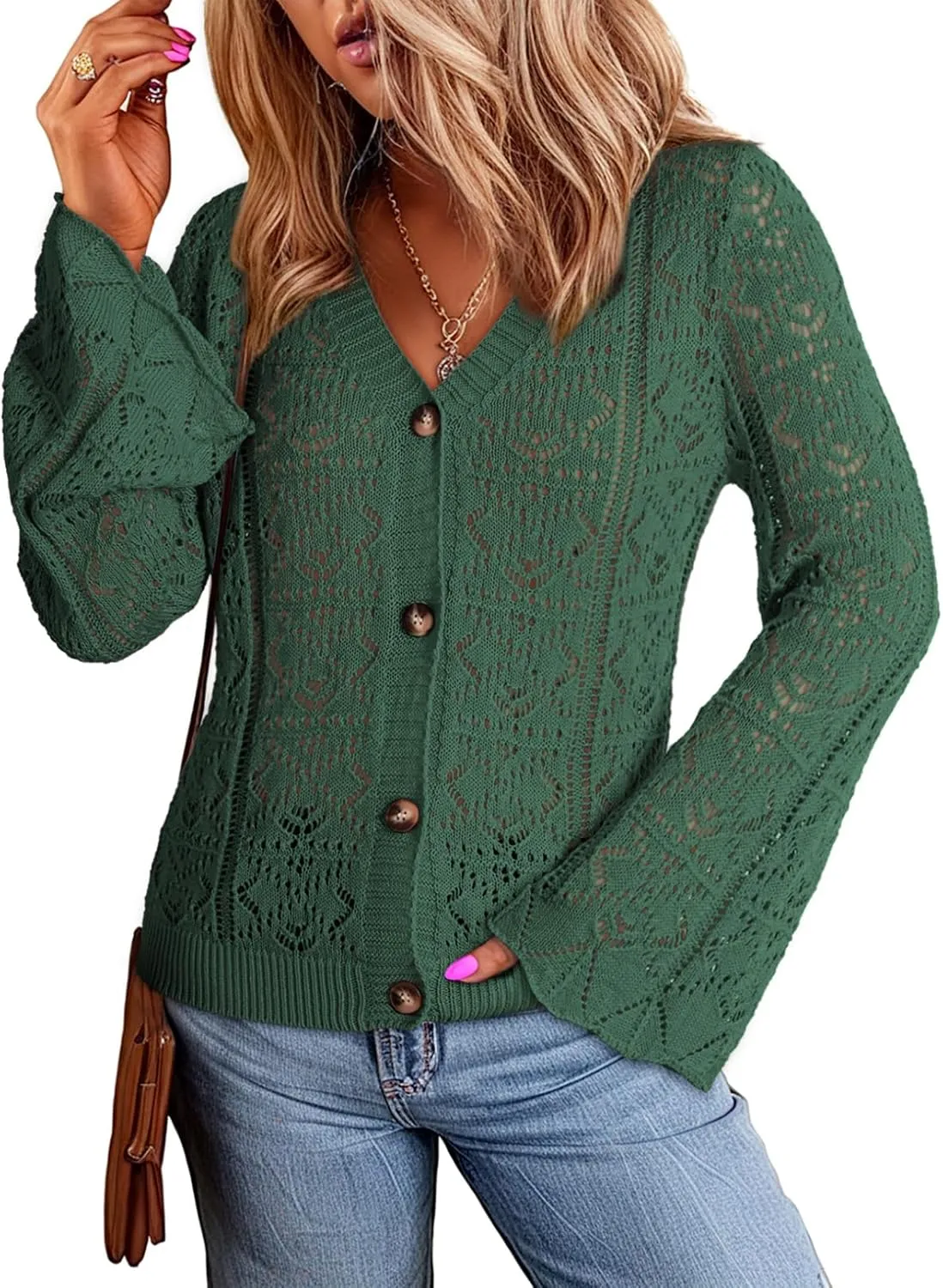 Dokotoo Cardigan Sweaters for Women Long Sleeve Shirts Lightweight Cardigan Button Down Crochet Tops Spring Outfits 2025