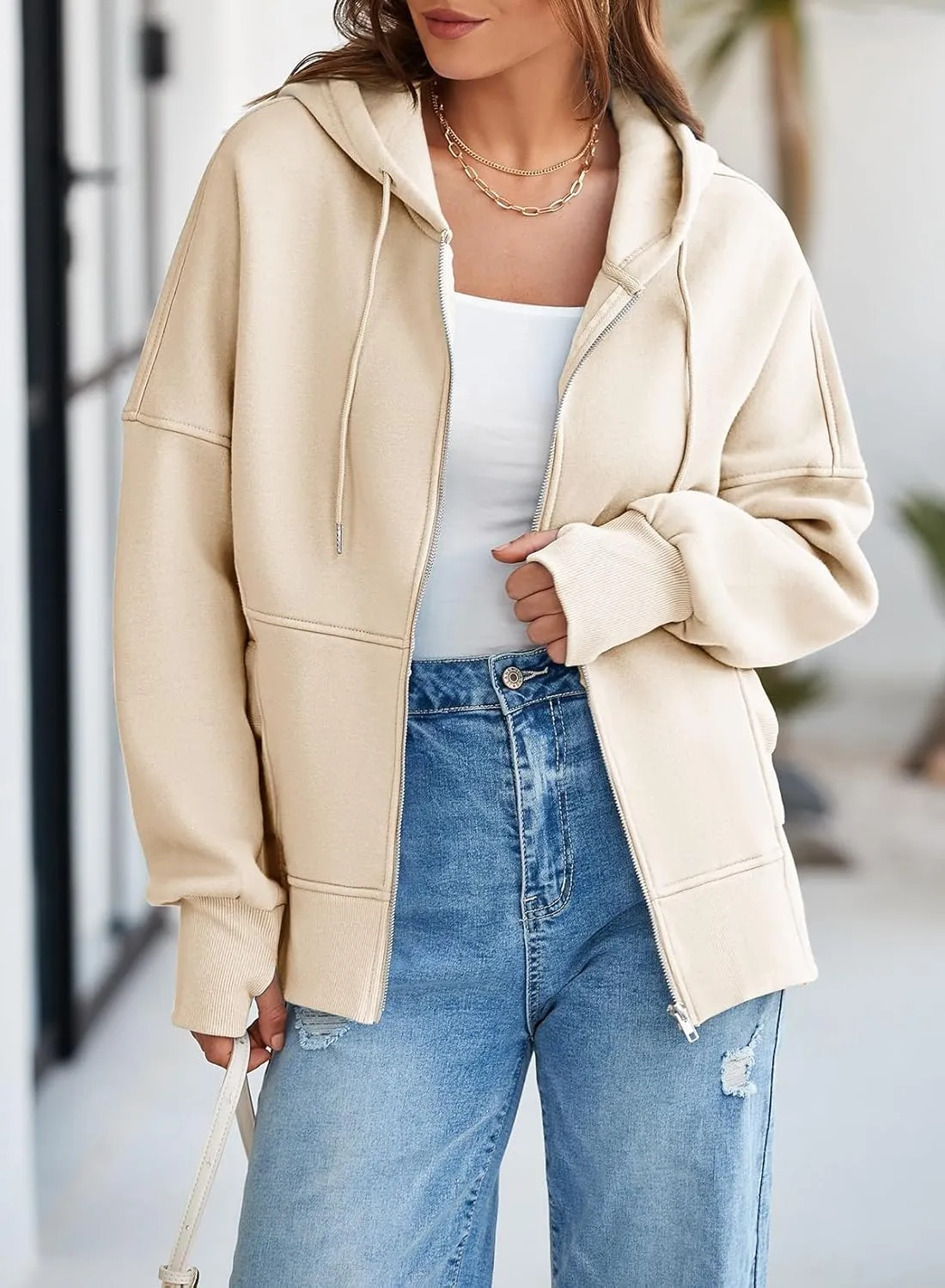 Dokotoo Womens Casual Drawstring Zip Up Thick Hoodies Long Sleeve Fleece Sweatshirts Solid Jacket Coat with Pockets