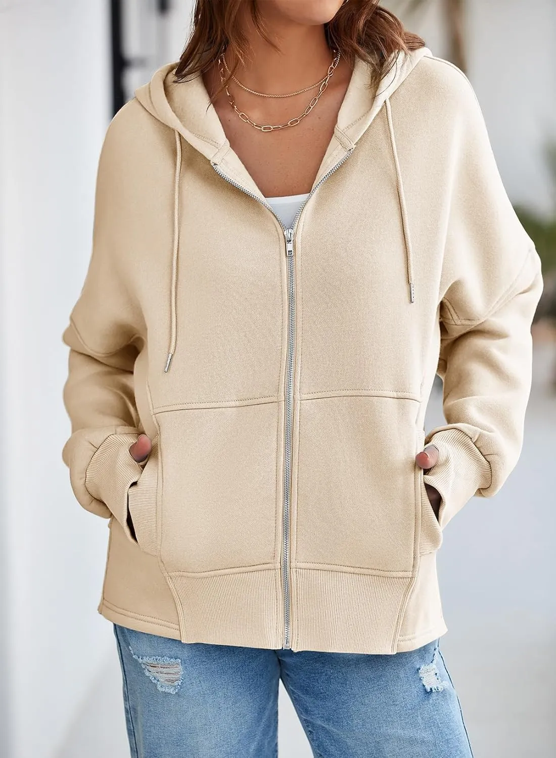 Dokotoo Womens Casual Drawstring Zip Up Thick Hoodies Long Sleeve Fleece Sweatshirts Solid Jacket Coat with Pockets