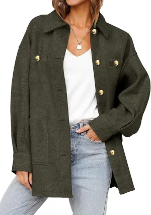 Dokotoo Women's Fall Oversized Long Sleeve Shacket Jackets 2024 Button Down Coats with Pockets