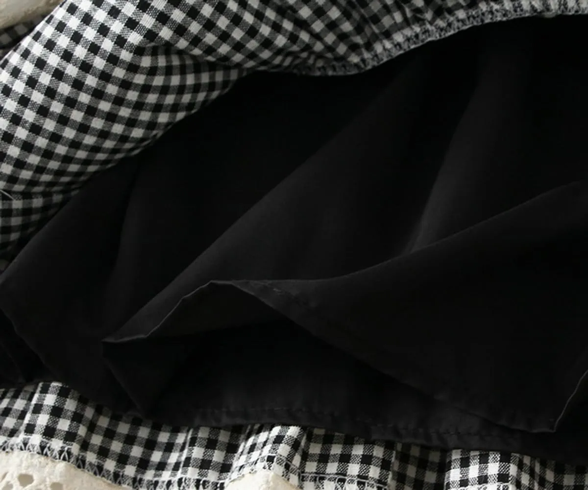 ebossy Women's Embroidered Eyelet Plaid Skirt Elastic Waist Ruffled Flowy Tiered Midi Long Gingham Skirt