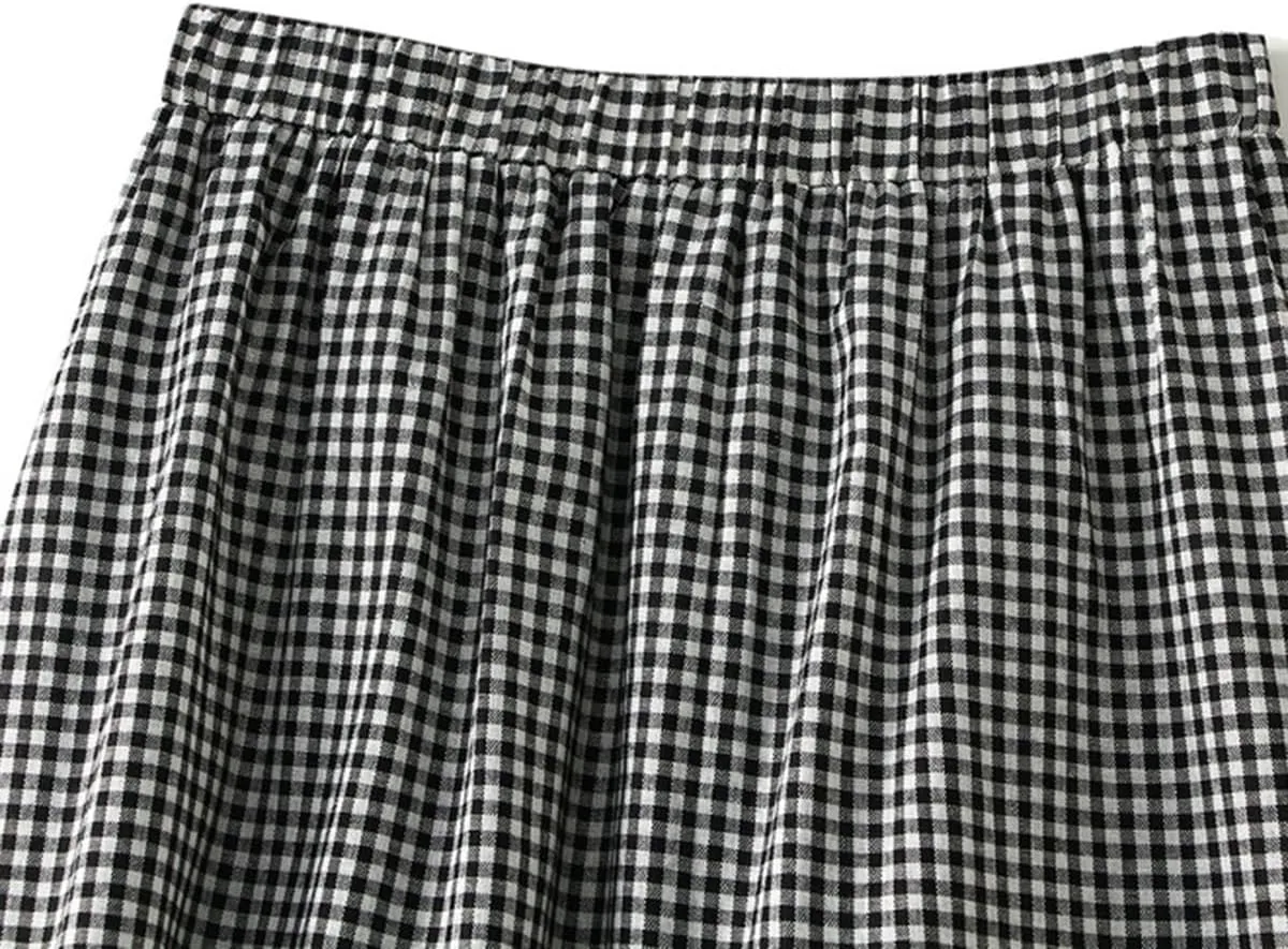 ebossy Women's Embroidered Eyelet Plaid Skirt Elastic Waist Ruffled Flowy Tiered Midi Long Gingham Skirt